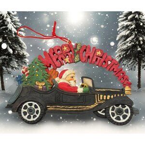 Vintage Santa Claus Driving Car Merry Christmas Tree Ornament Classic Auto